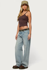 Camo Waist Low Rise Baggy Jeans