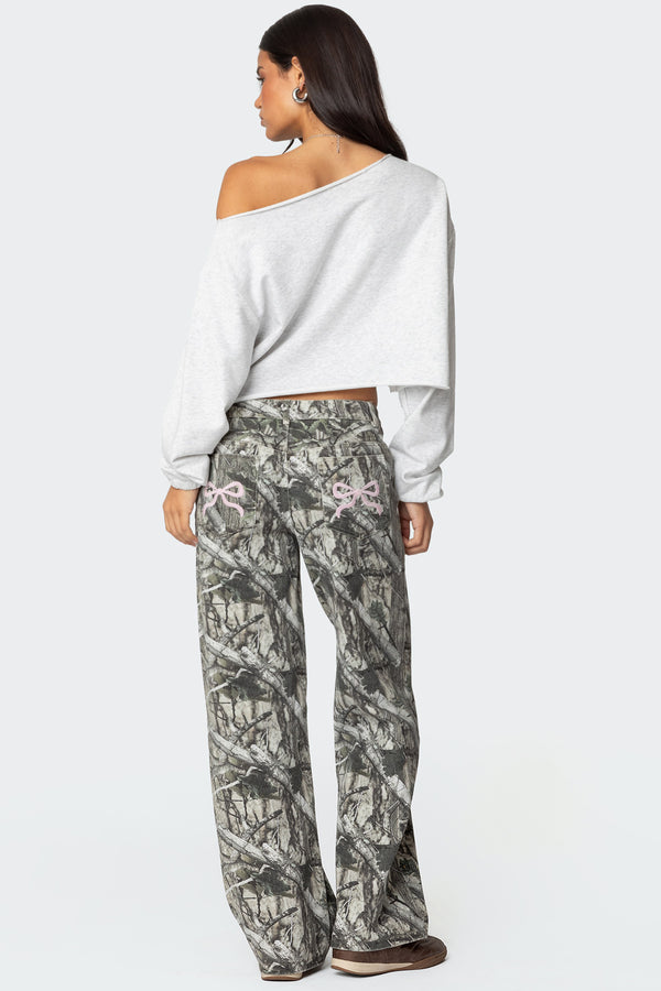 Camo & Bow Low Rise Baggy Jeans view 1