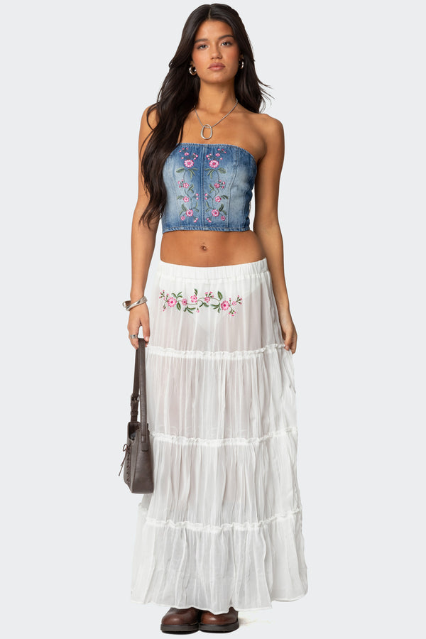 Tula Embroidered Denim Corset view 2