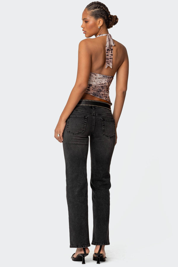 Leopard Mesh Asymmetric Halter Top view 2