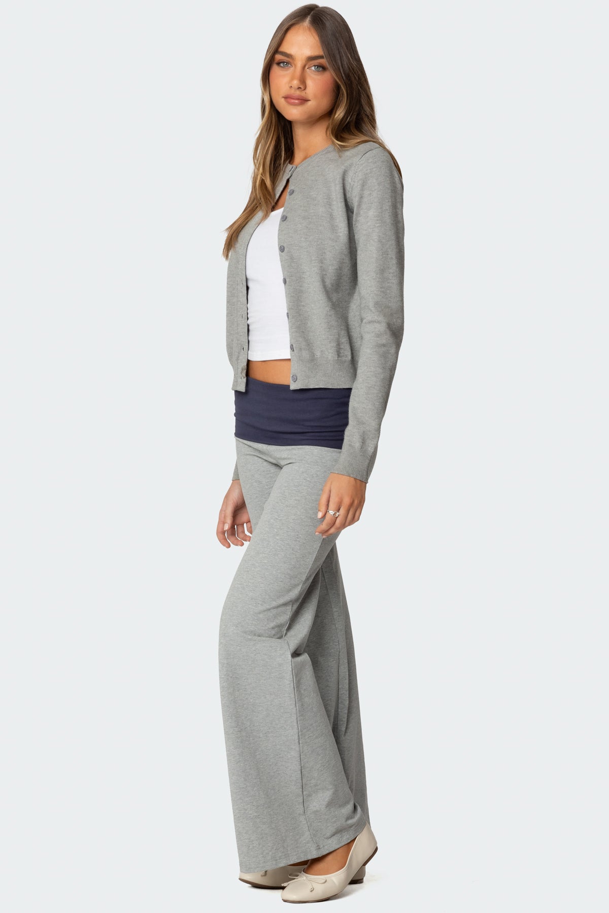 Wide Leg Contrast Foldover Pants