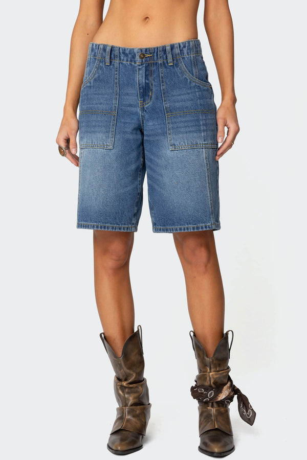 Tris Low Rise Denim Bermuda Shorts view 2