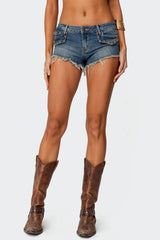 Studded Low Rise Denim Micro Shorts