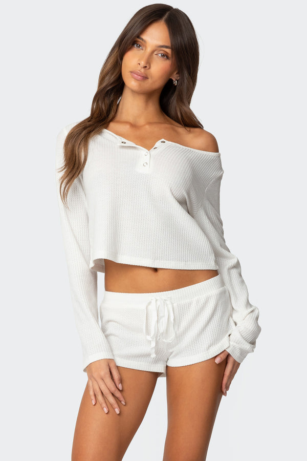 Teddy Cropped Waffle Top view 1