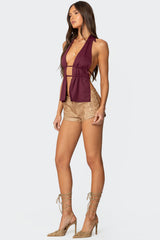 Audrey Faux Leather Studded Micro Shorts