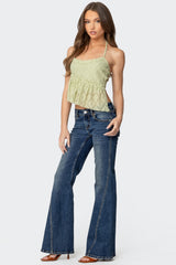 Asymmetric Sheer Lace Halter Top
