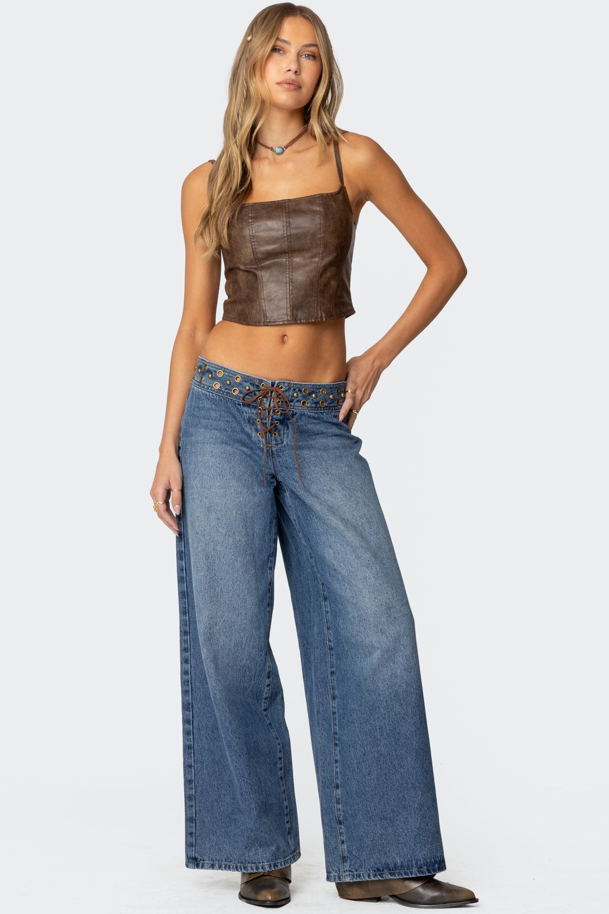 Stud & Grommet Low Rise Baggy Jeans