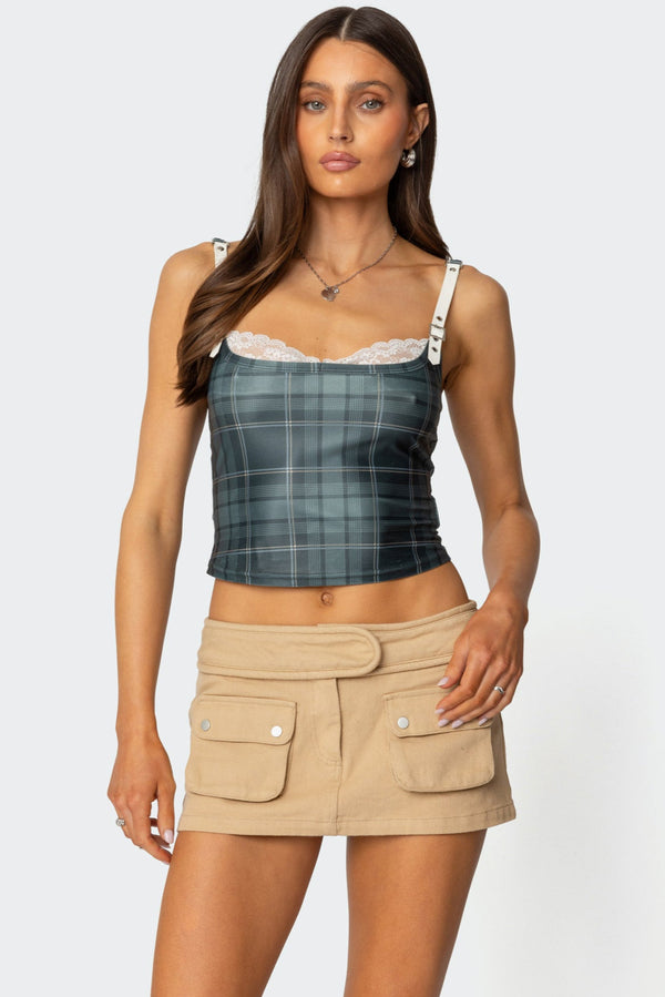 Plaid Lacey Peekaboo Top view 1
