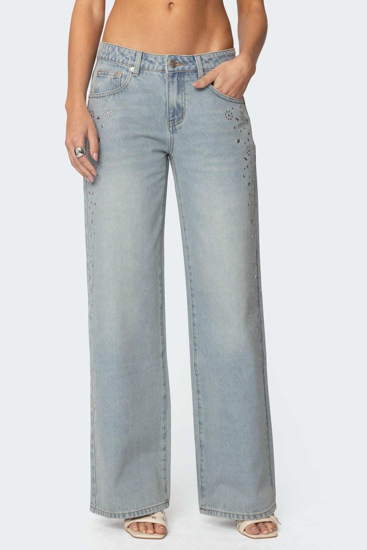 Everly Studded Low Rise Baggy Jeans