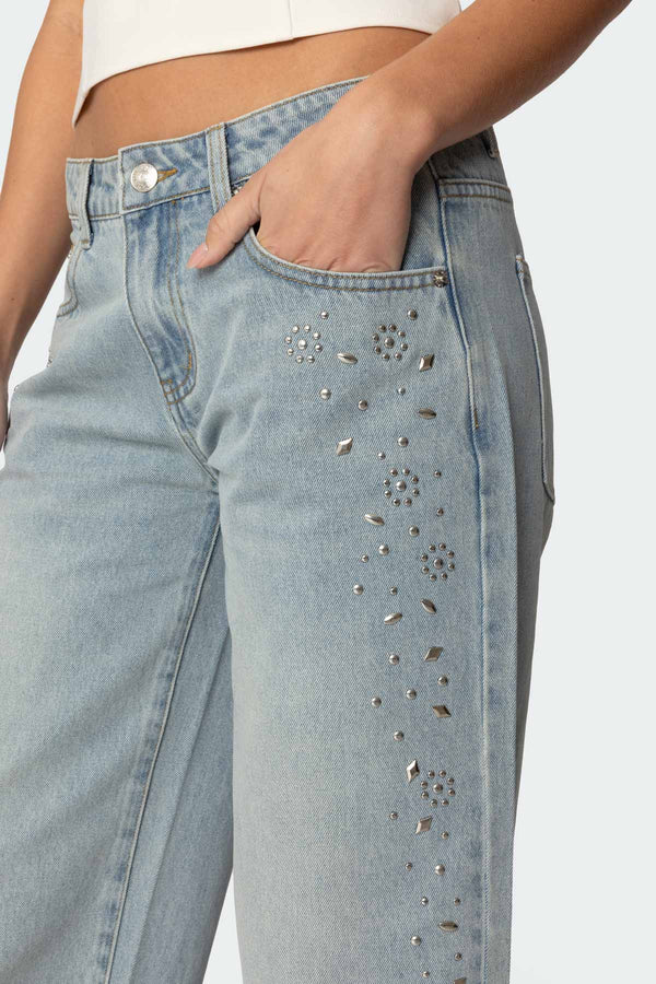 Everly Studded Low Rise Baggy Jeans view 2