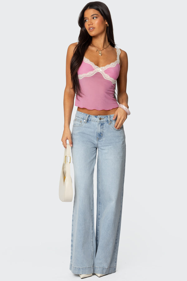 Contrast Lacey Mesh Tank Top view 2