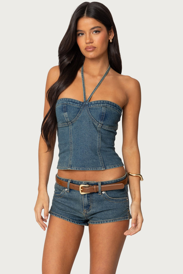 Jagger Denim Halter Top view 2