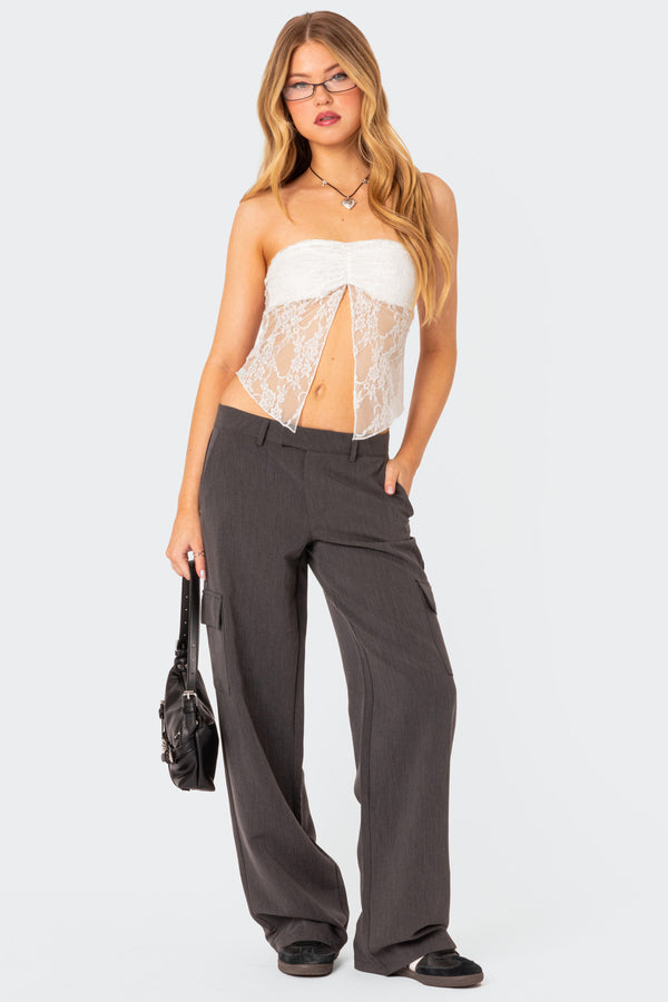 Twilight Sheer Lace Split Front Top view 1