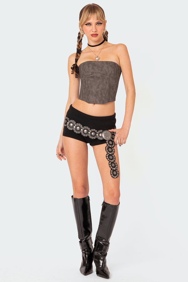 Christa Washed Faux Leather Corset view 1