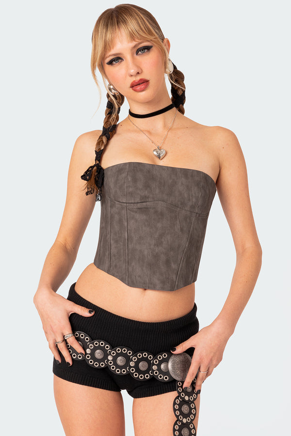 Christa Washed Faux Leather Corset view 2