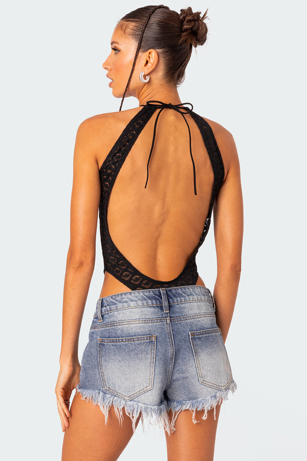 Sheer Lace Open Back Bodysuit view 1