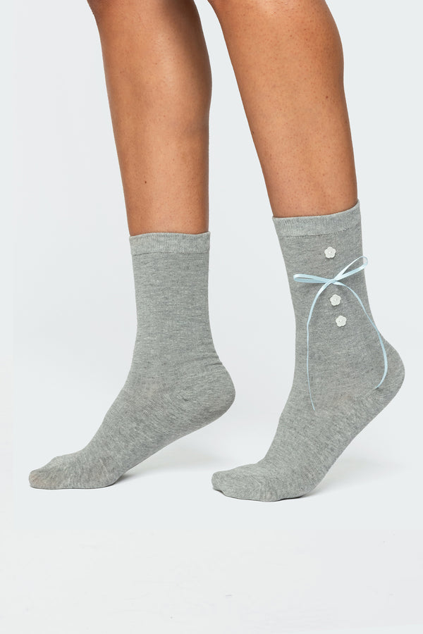 Ribbon & Flower Button Socks view 1