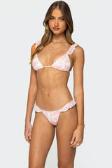 Floral Ruffle Triangle Bikini Top