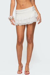 Double Belt Ruffled Chiffon Mini Skort