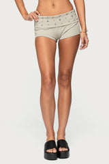 Studded Foldover Micro Shorts