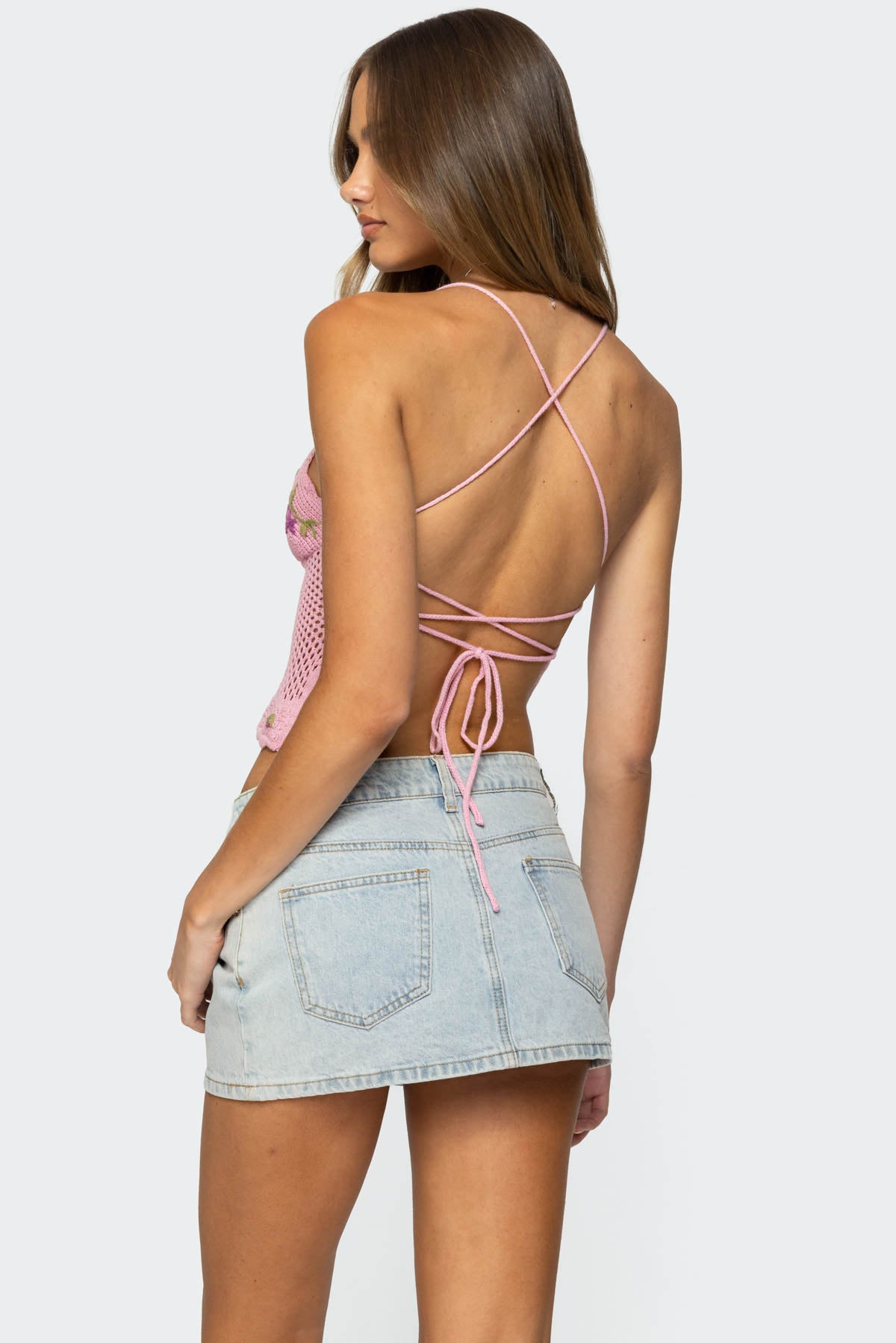 Quince Backless Embroidered Crochet Top