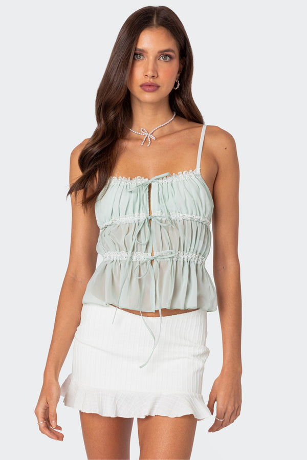 Addy Tie Front Sheer Chiffon Top view 1