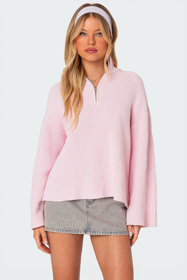 Amour High Neck Oversized Zip Sweater view 1