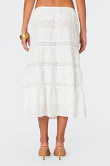 Tiered Cotton Lace Midi Skirt