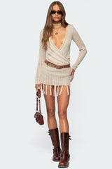 Tassel Knit Wrap Mini Dress