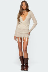Tassel Knit Wrap Mini Dress