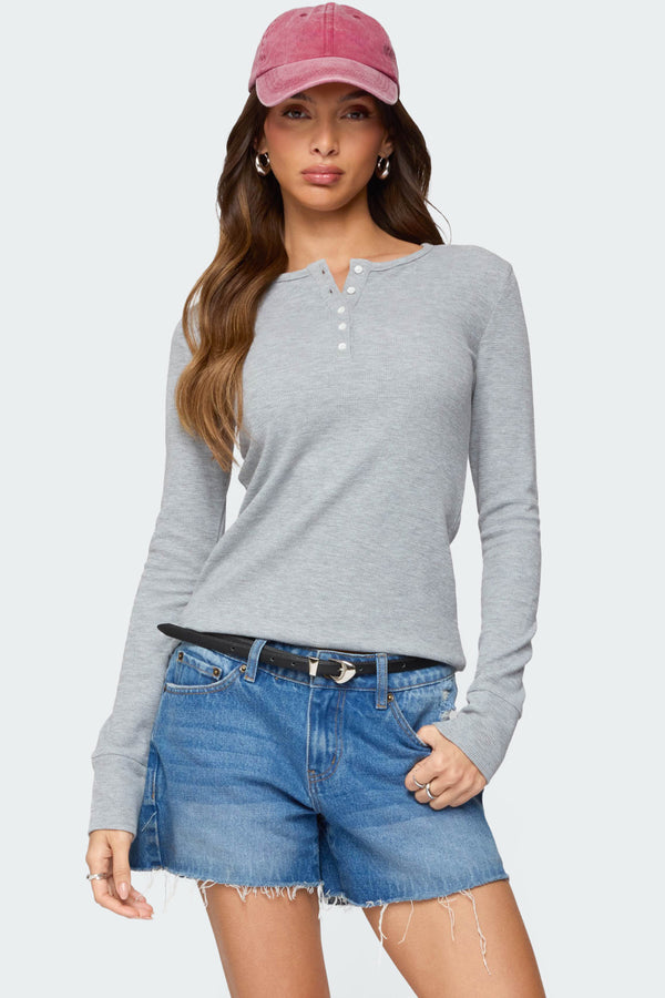 Helaine Waffle Henley T Shirt view 1