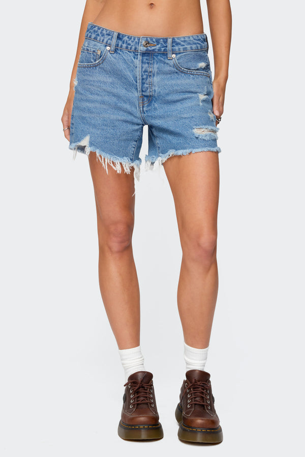 Cale Distressed Low Rise Denim Shorts view 2