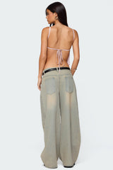 Backless Satin Effect Polka Dot Top