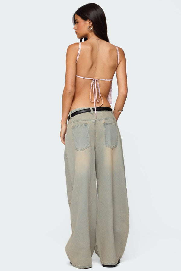 Backless Satin Effect Polka Dot Top view 2