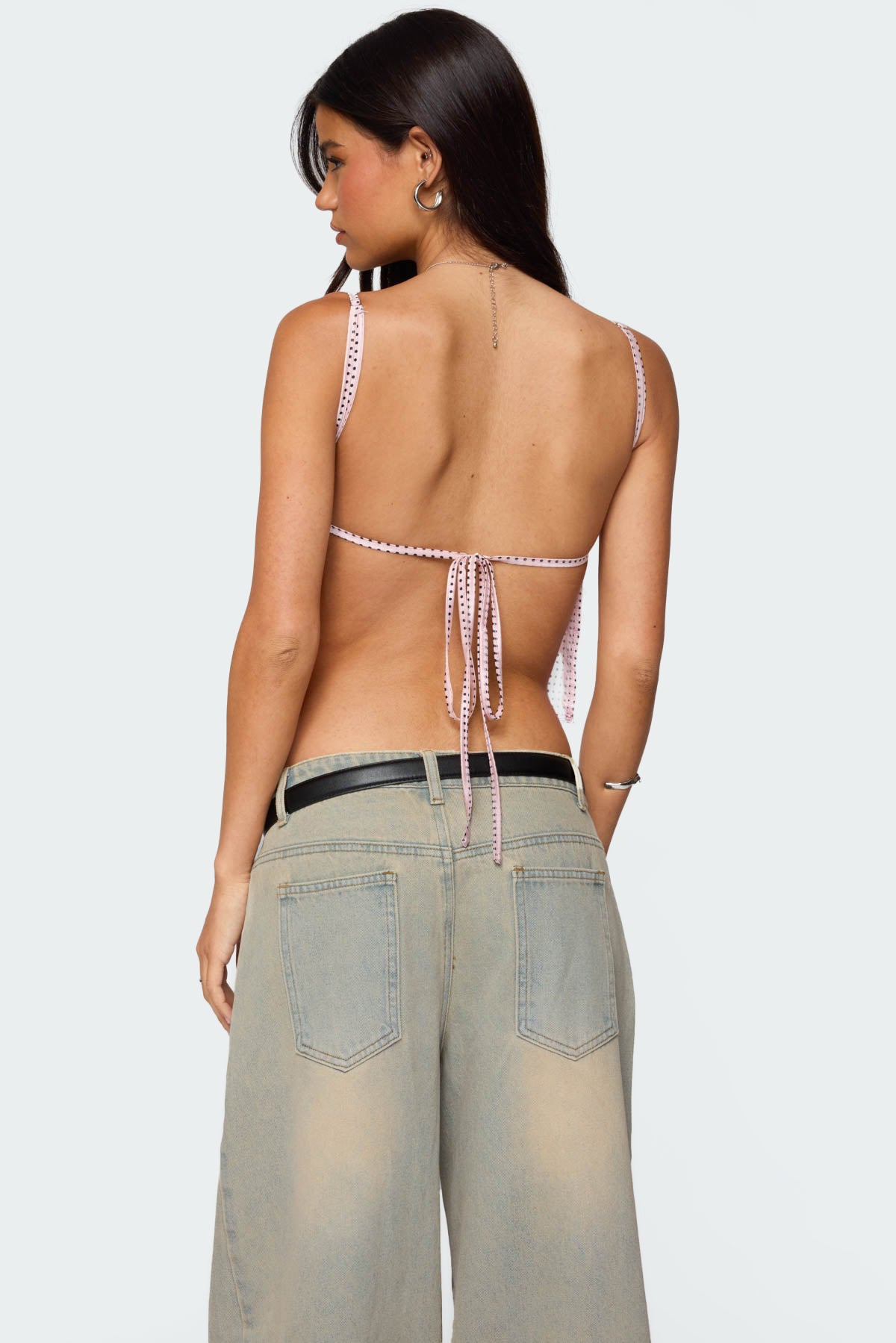 Backless Satin Effect Polka Dot Top