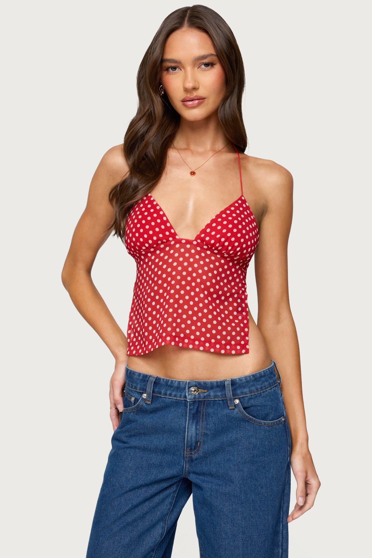Polka Dot Backless Chiffon Top