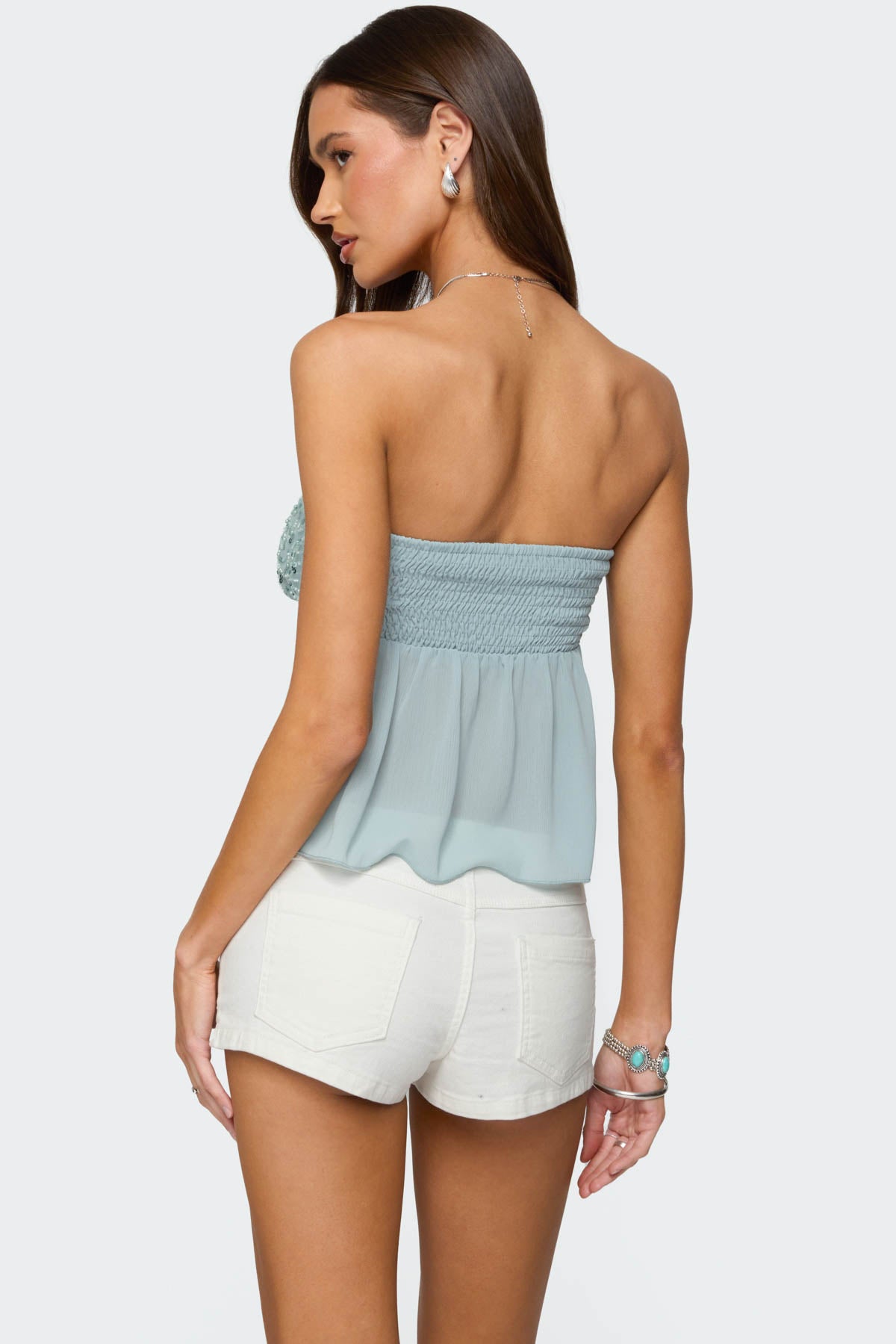 Beadie Sheer Chiffon Strapless Top