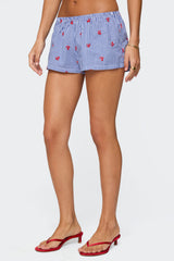Cherry Embroidered Gingham Boxer Shorts
