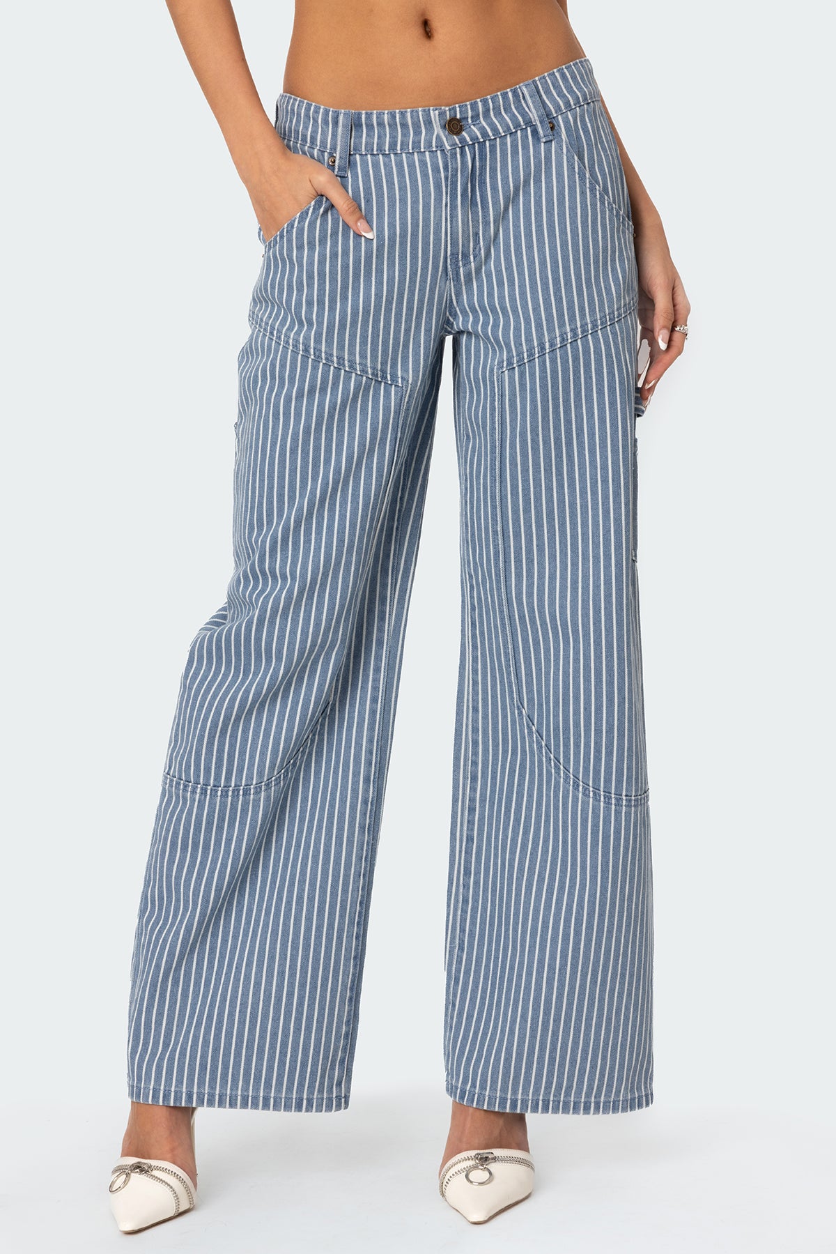 Striped Low Rise Baggy Carpenter Jeans