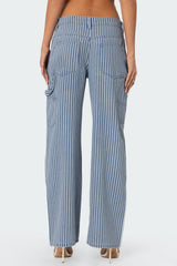 Striped Low Rise Baggy Carpenter Jeans