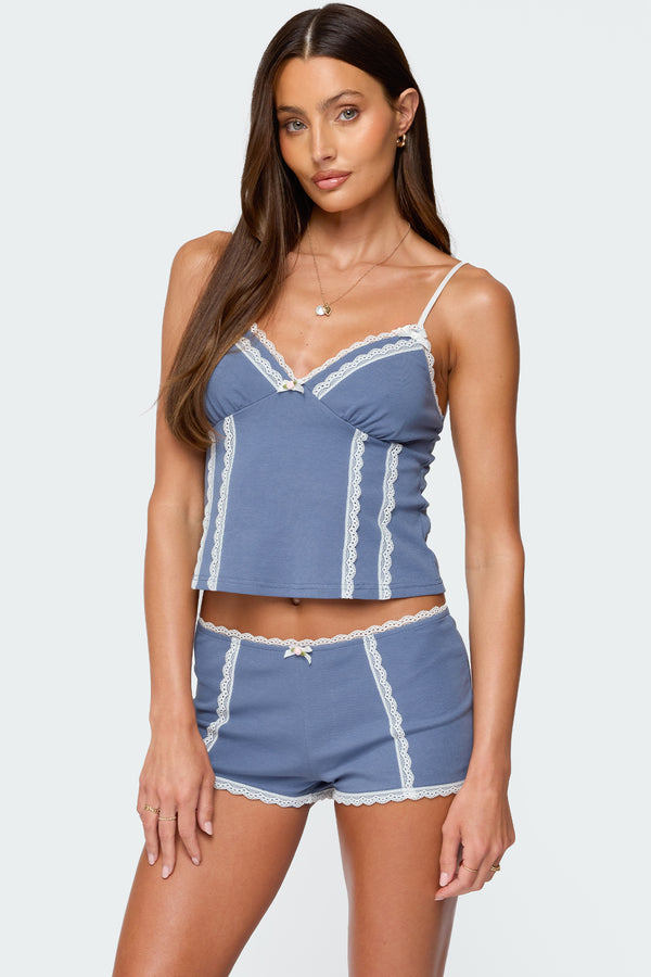Eliane Contrast Lacey Tank Top view 1