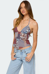 Mixed Patchwork Chiffon Halter Top