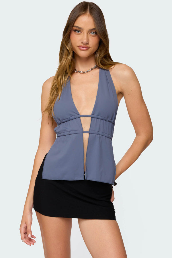 Nikole Split Front Backless Halter Top view 1