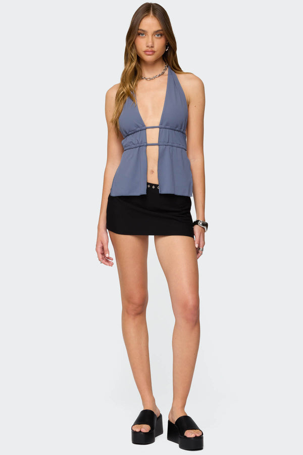 Nikole Split Front Backless Halter Top view 2