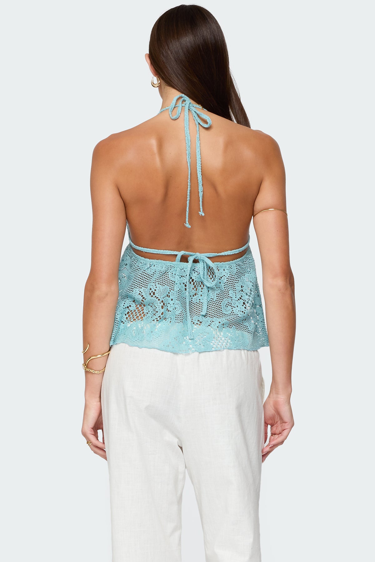 Sheer Crochet Babydoll Halter Top