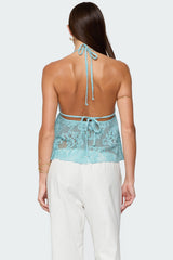 Sheer Crochet Babydoll Halter Top