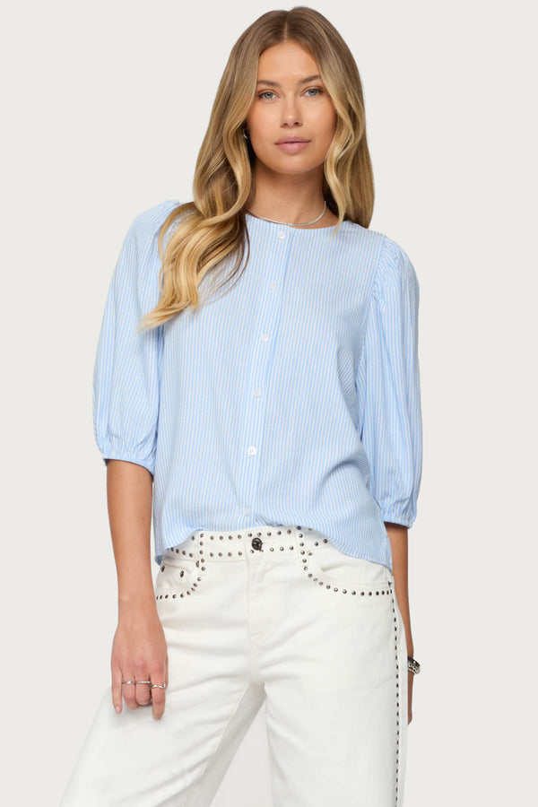 Pinstripe Linen Look Button Up Shirt view 1