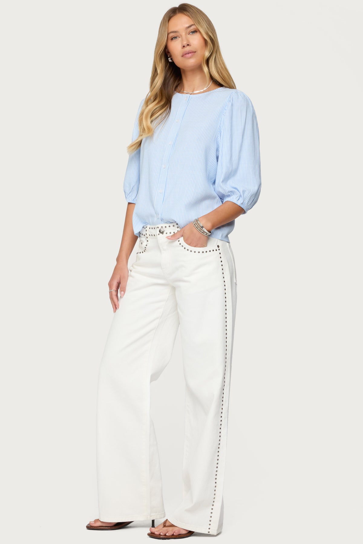 Quincy Studded Low Rise Baggy Jeans