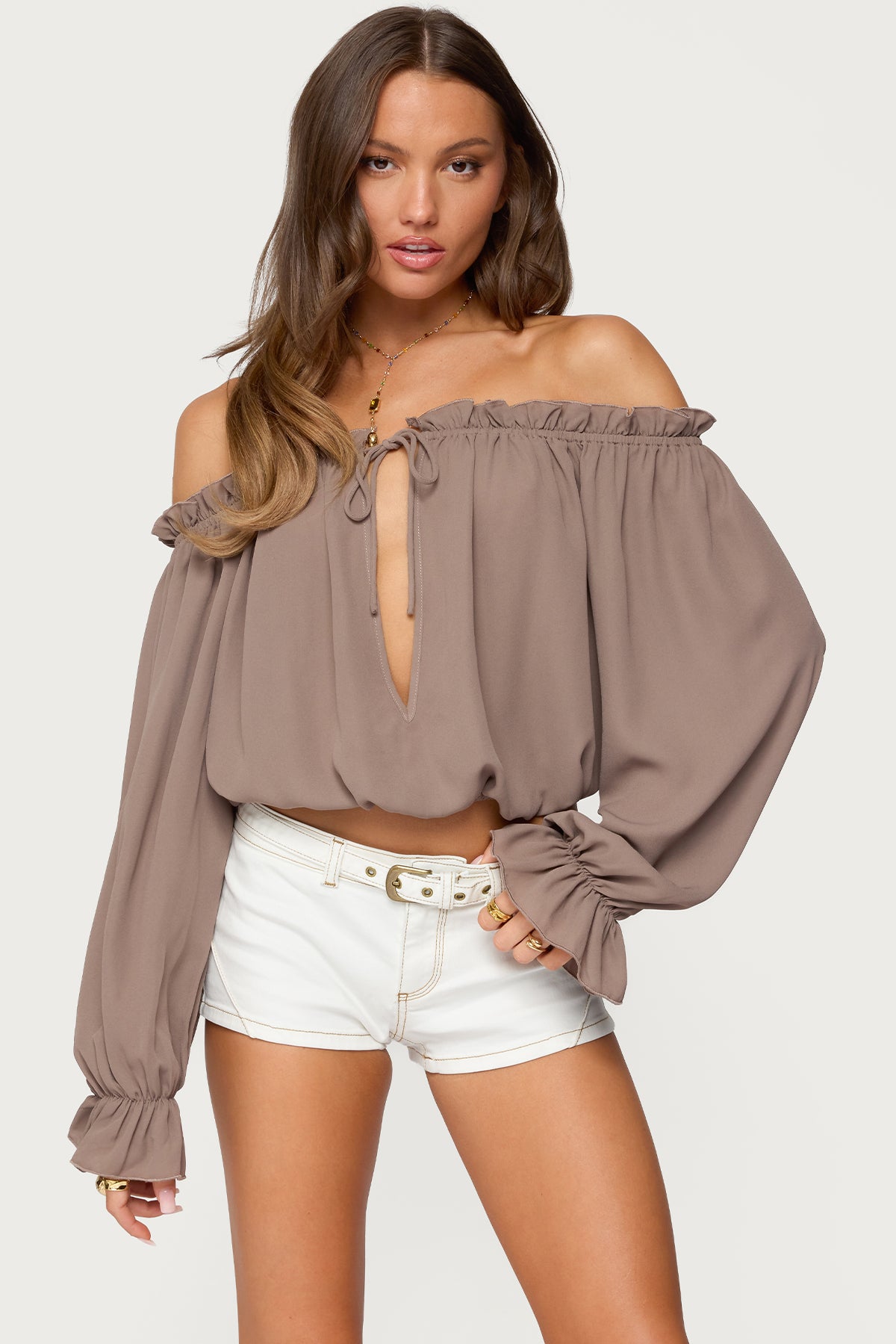 Juna Off Shoulder Ruffle Chiffon Top