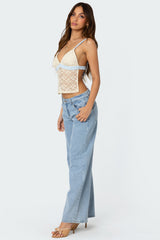 Sheer Lace Open Back Tank Top